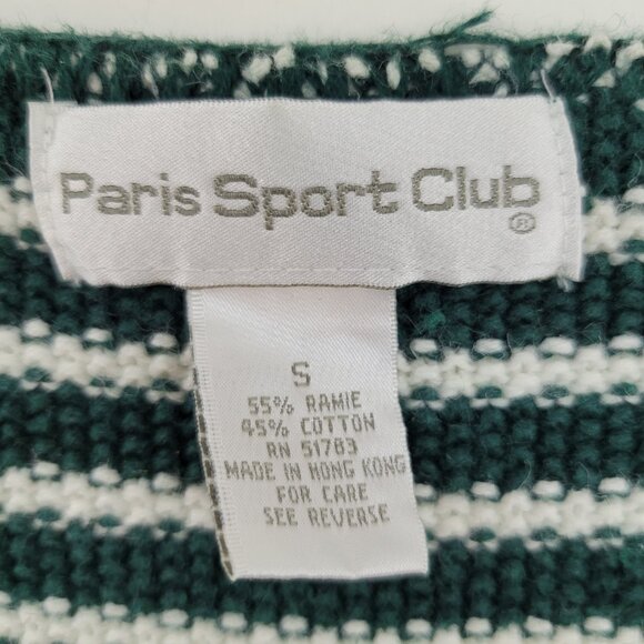 VTG Paris Sport Club Cardigan Sweater Women's S Green Stripe Ramie Cotton EUC - Picture 3 of 16